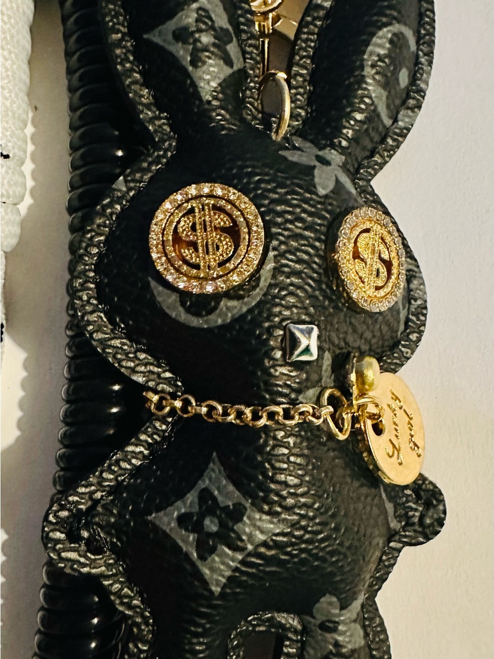 Black Bunny Bagcharm/Keychain with Gold Accents - Picture 2 of 3